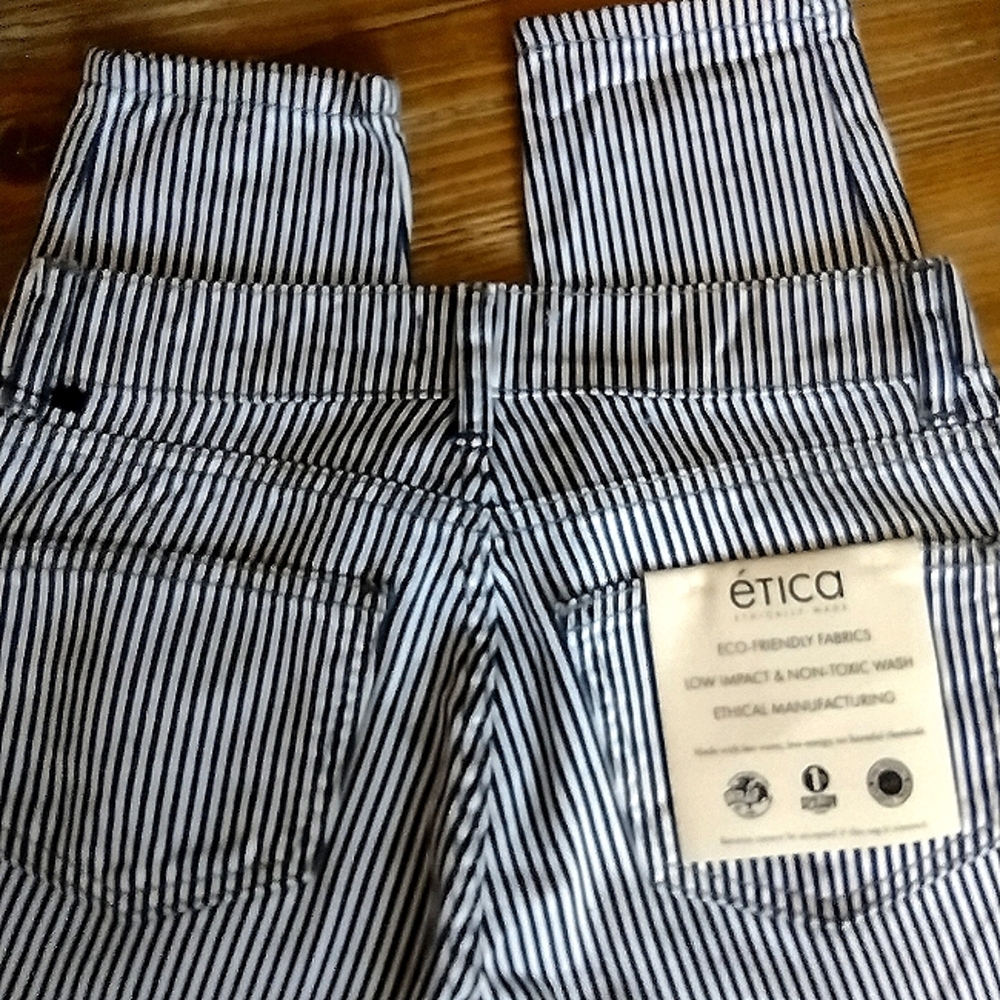 Etica Navy & White Striped Jeans Size 28